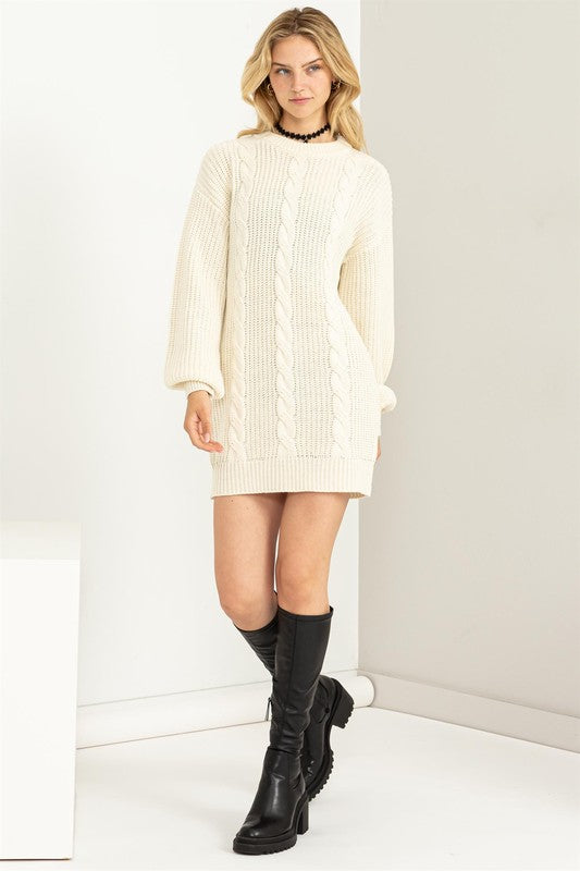 Cable-Knit Ribbed Mini Sweater Dress