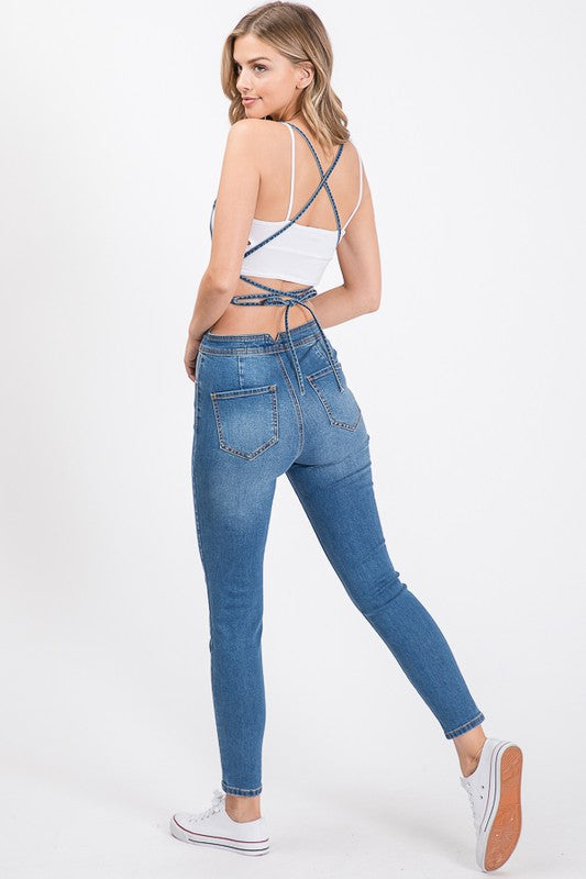 BACKLESS DRAWSTRING SKINNY JUMPSUIT