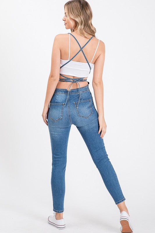 BACKLESS DRAWSTRING SKINNY JUMPSUIT