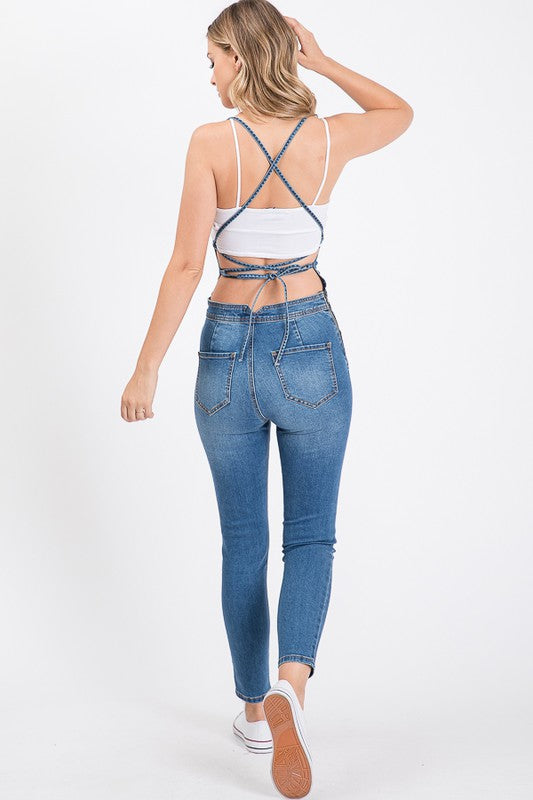 BACKLESS DRAWSTRING SKINNY JUMPSUIT