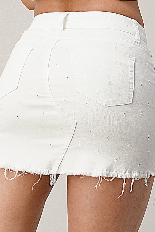 TINY HOLE DETAILED STRETCH DESTROYED MINI SKIRT