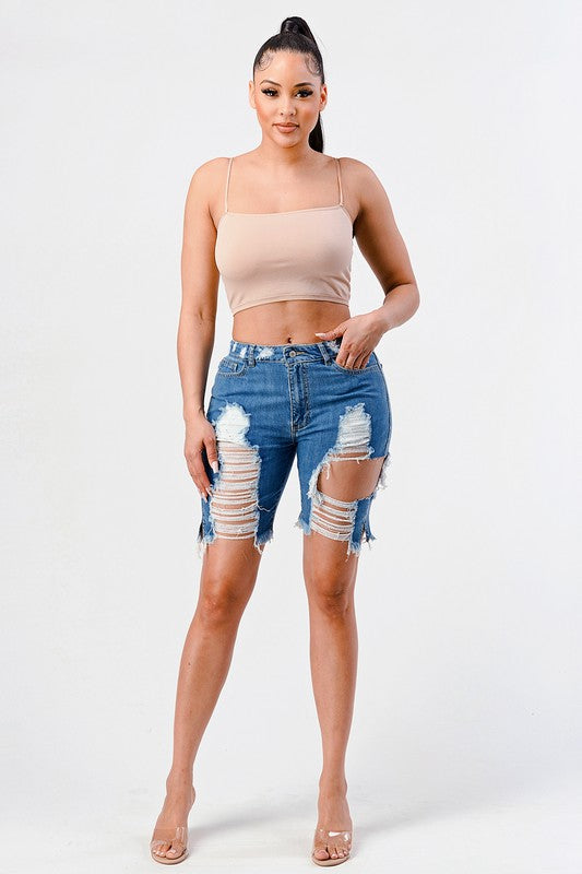 DESTROYED MID RISE BERMUDA SHORT