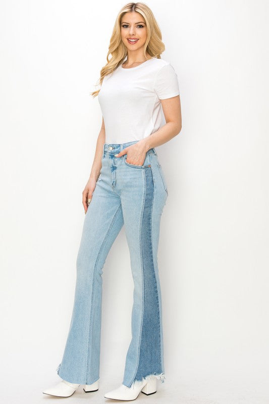 HIGH RISE BOOT CUT W/COLOR PANEL DETAIL JEANS