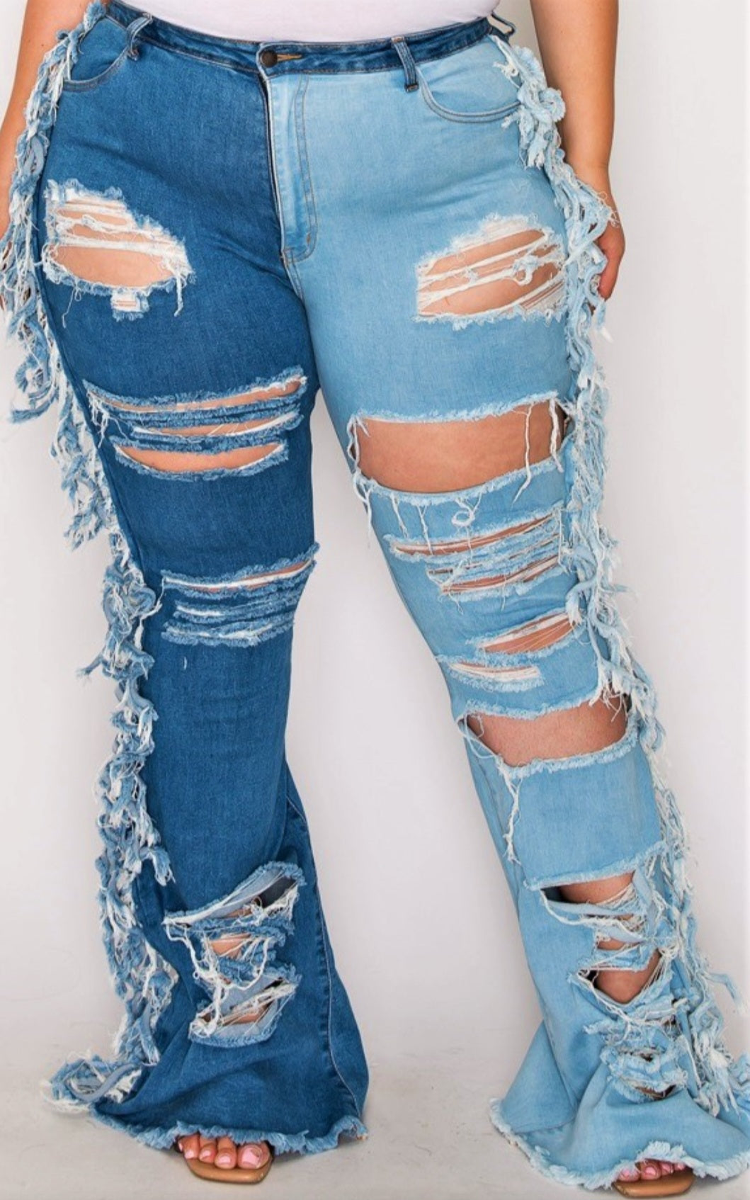 Plus Size Side Tassel Duo Blue Flare Jeans