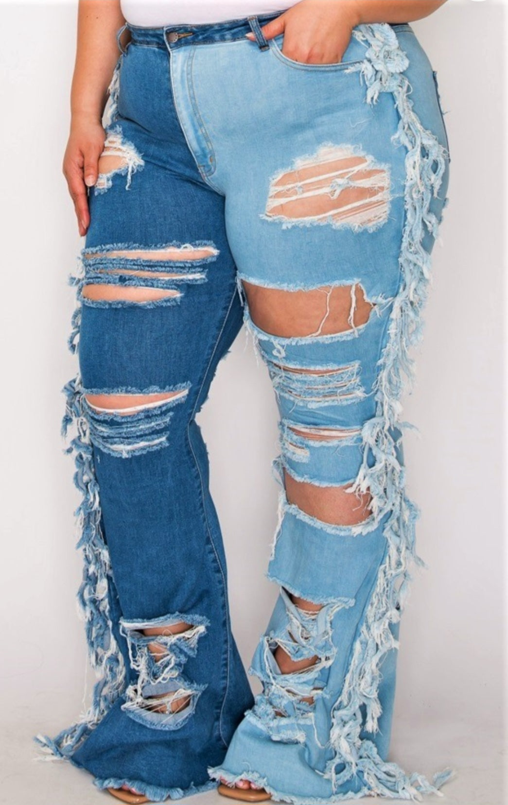 Plus Size Side Tassel Duo Blue Flare Jeans