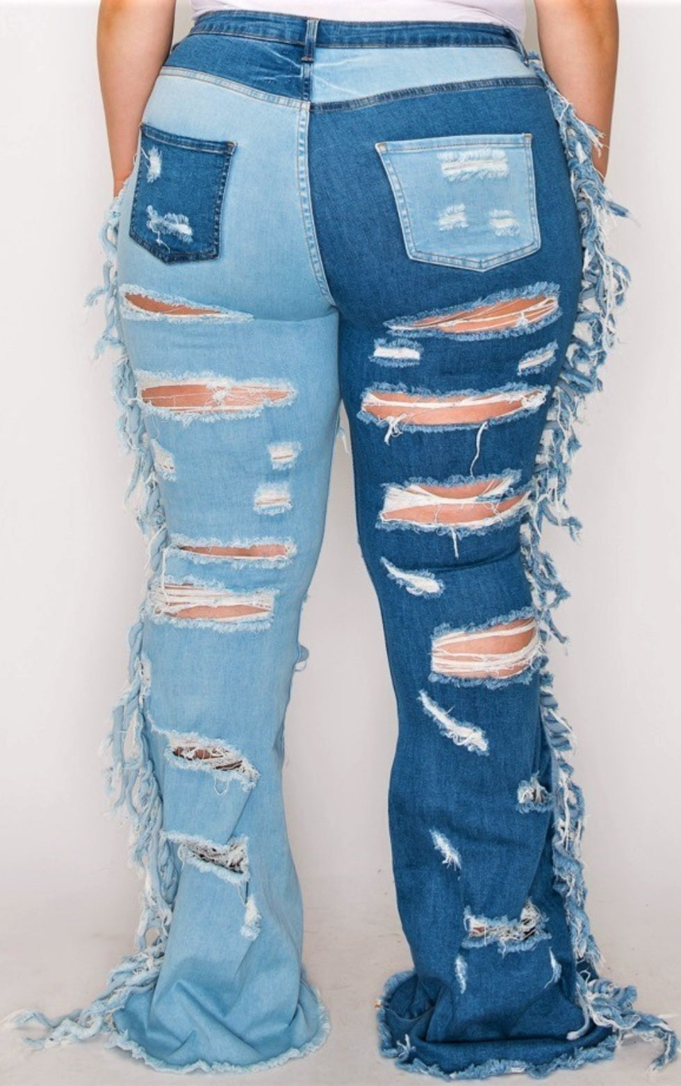 Plus Size Side Tassel Duo Blue Flare Jeans