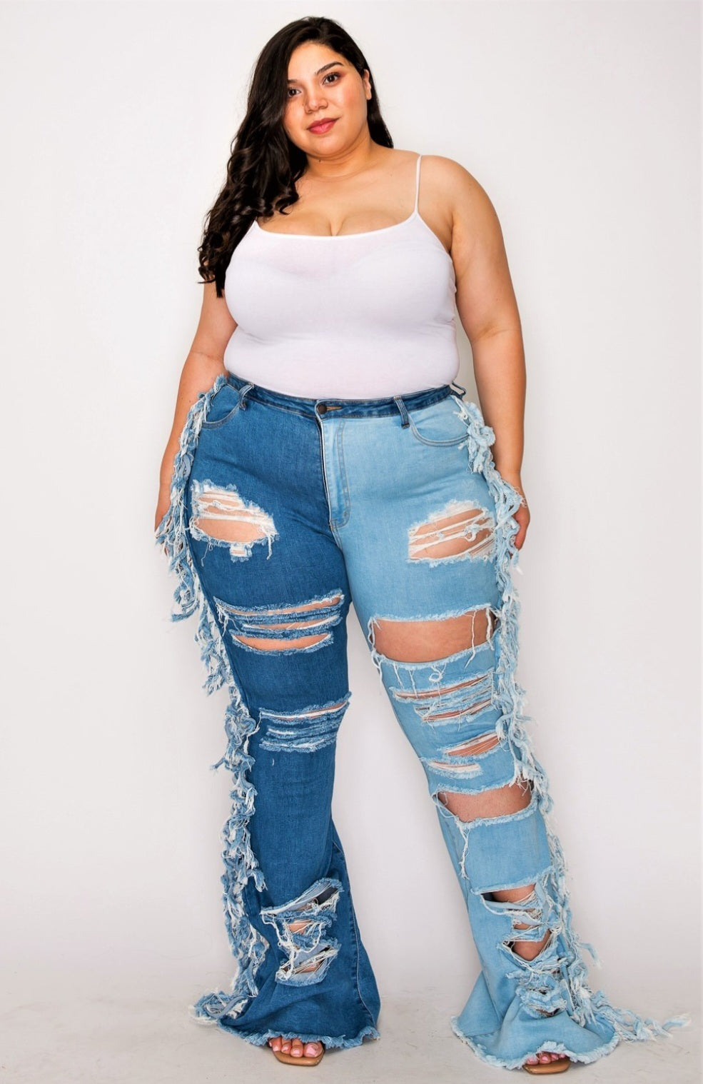 Plus Size Side Tassel Duo Blue Flare Jeans