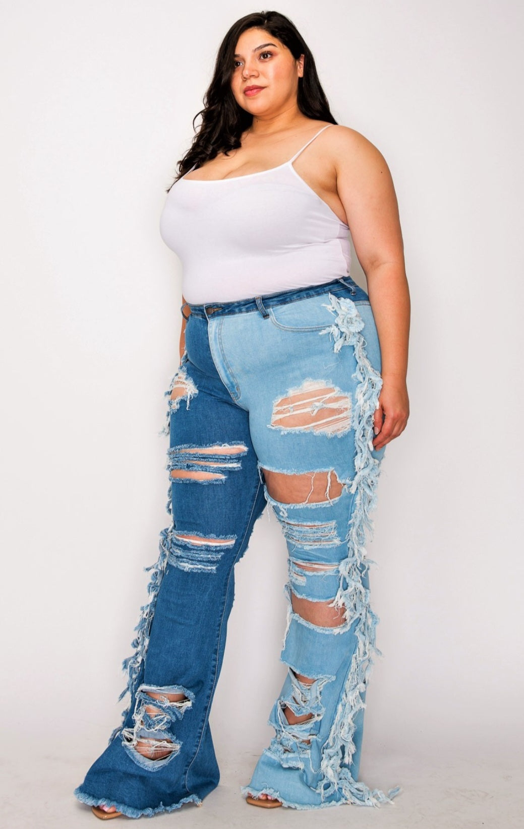 Plus Size Side Tassel Duo Blue Flare Jeans