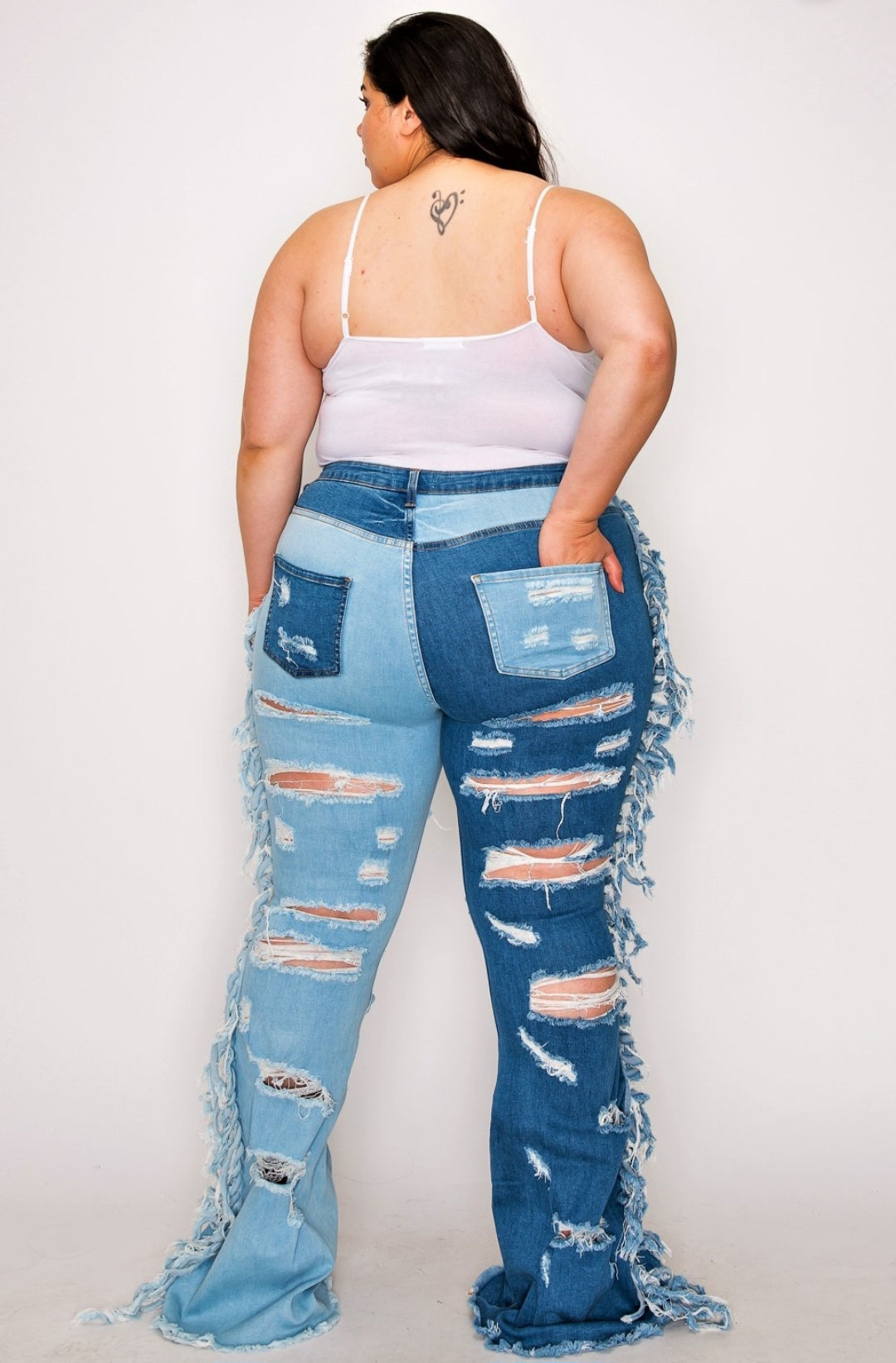 Plus Size Side Tassel Duo Blue Flare Jeans