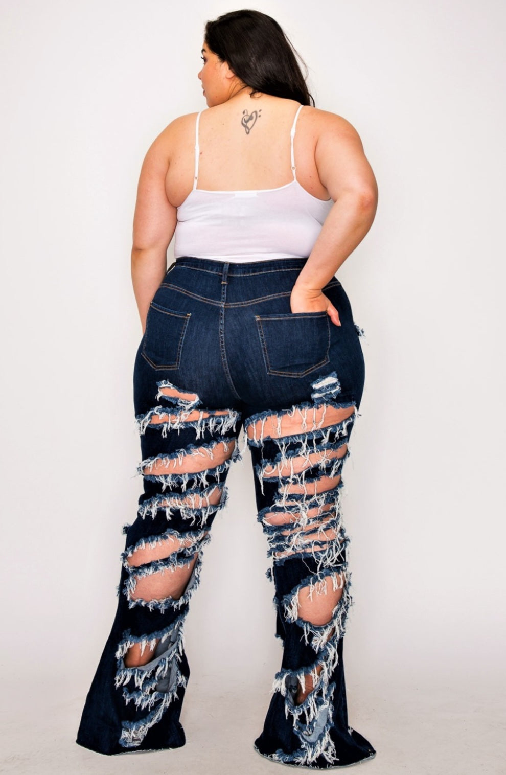 Plus Size Dark Blue Distressed Flare Jeans