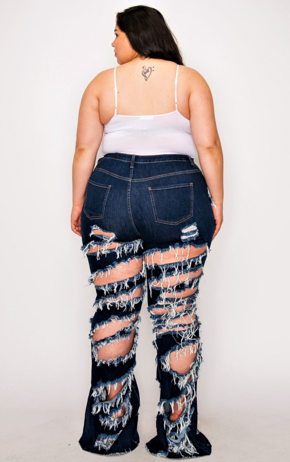 Plus Size Dark Blue Distressed Flare Jeans