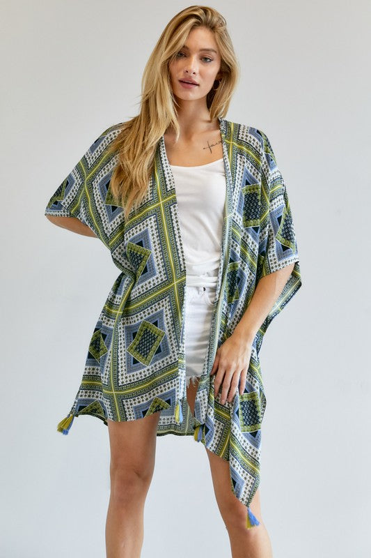 PRINTED SHORT SLEEVE LOOSE KIMONO