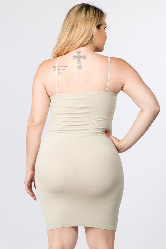 Plus Size Solid Seamless Long Cami Top/Dress