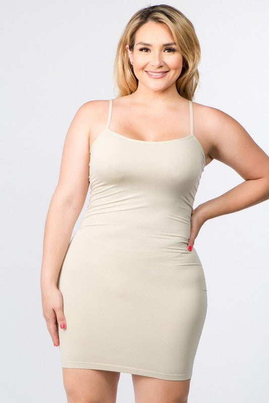 Plus Size Solid Seamless Long Cami Top/Dress