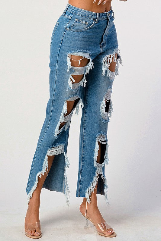 MID RISE EXTRA DISTRESSED BOYFRIEND JEAN