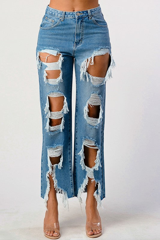 MID RISE EXTRA DISTRESSED BOYFRIEND JEAN