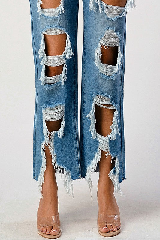 MID RISE EXTRA DISTRESSED BOYFRIEND JEAN