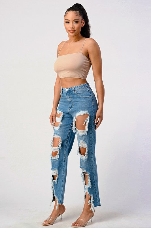 MID RISE EXTRA DISTRESSED BOYFRIEND JEAN