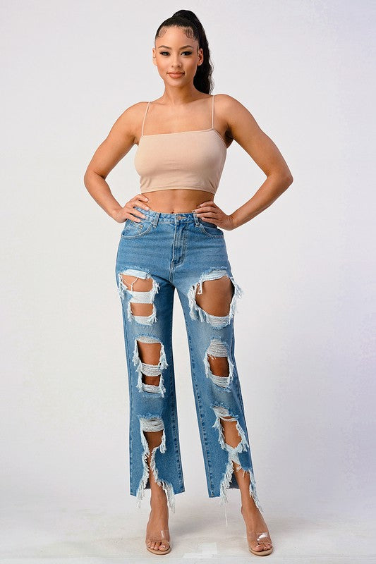 MID RISE EXTRA DISTRESSED BOYFRIEND JEAN