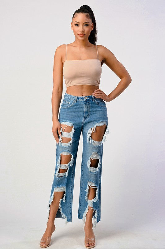 MID RISE EXTRA DISTRESSED BOYFRIEND JEAN