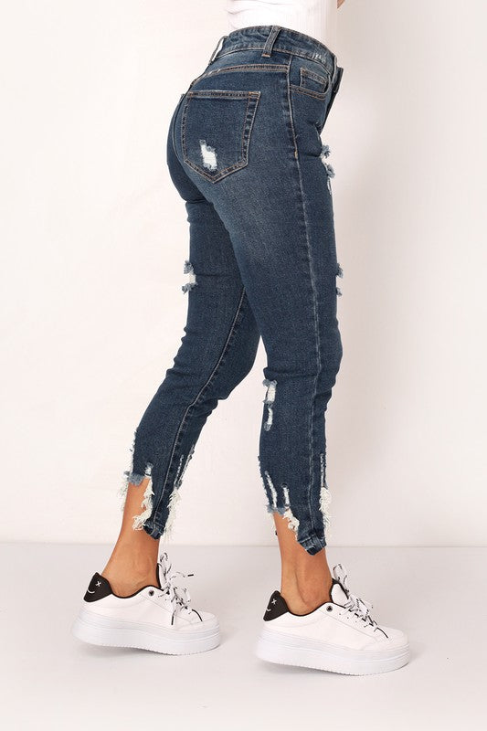 DESTROYED FRAYED HEM SKINNY JEAN