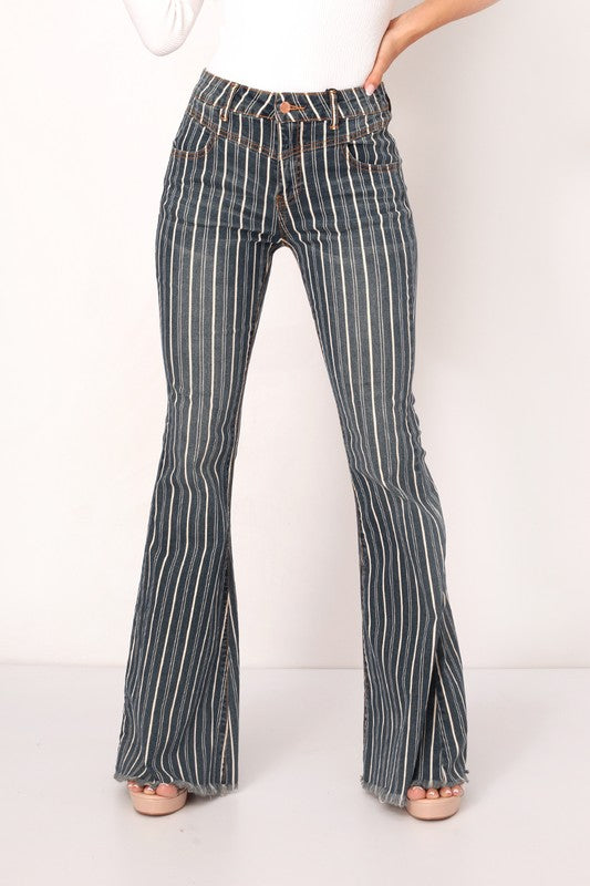 MID RISE COMFORT STRETCH  STRIPED FLARED