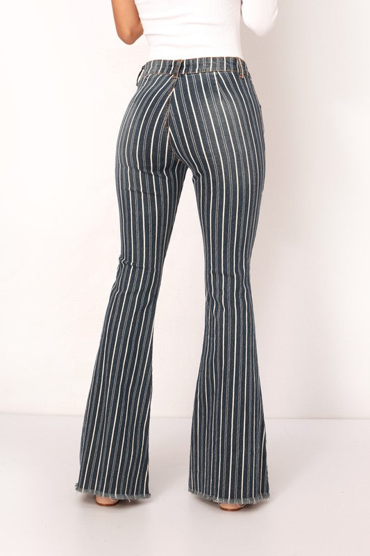 MID RISE COMFORT STRETCH  STRIPED FLARED