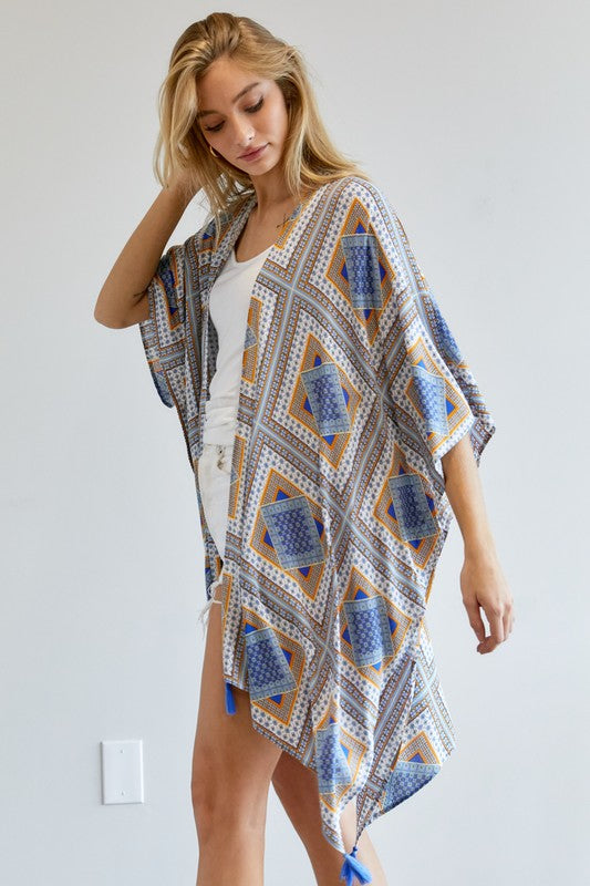 PRINTED SHORT SLEEVE LOOSE KIMONO