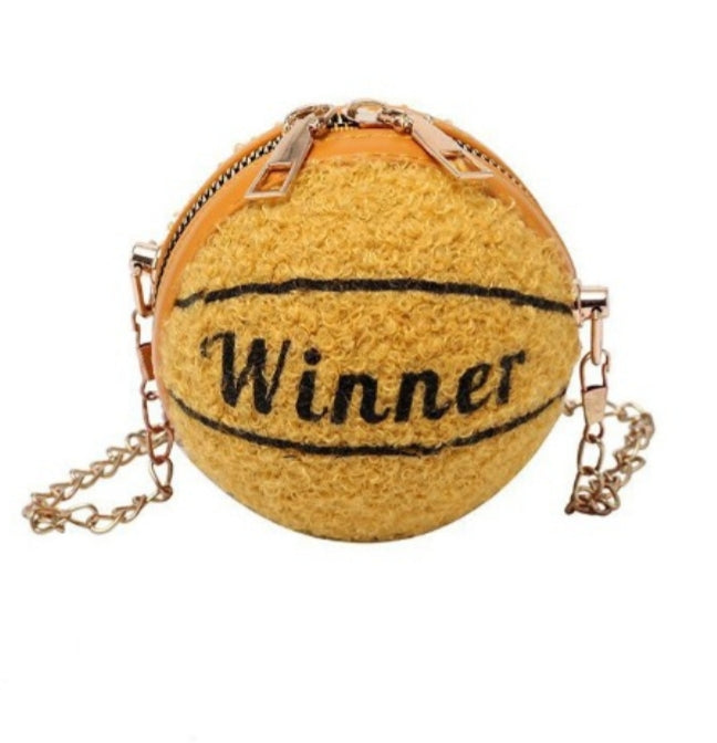 Lambs Wool Letter Basketball Round Mini Shoulder Bag