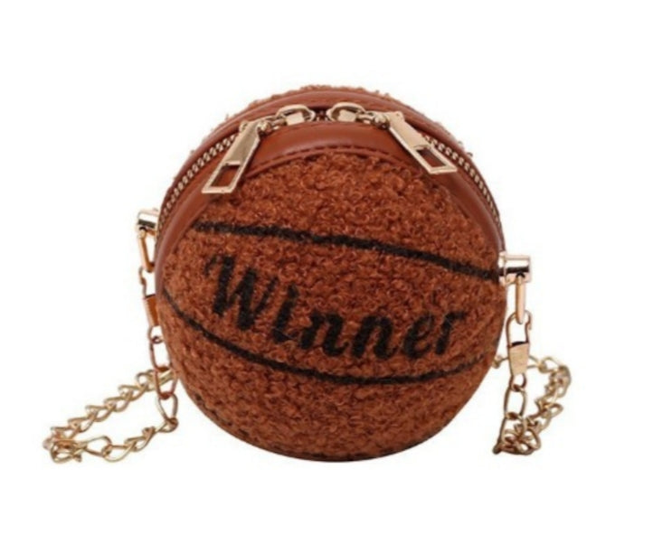 Lambs Wool Letter Basketball Round Mini Shoulder Bag