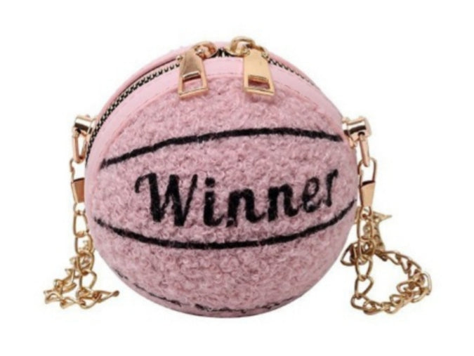 Lambs Wool Letter Basketball Round Mini Shoulder Bag