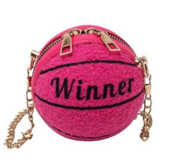 Lambs Wool Letter Basketball Round Mini Shoulder Bag