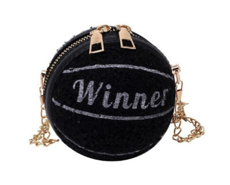 Lambs Wool Letter Basketball Round Mini Shoulder Bag