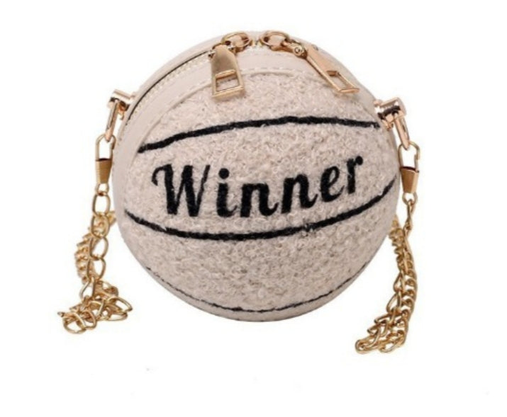 Lambs Wool Letter Basketball Round Mini Shoulder Bag