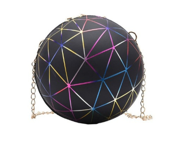 Printed Zipper Up Round Chain Shoulder Bag