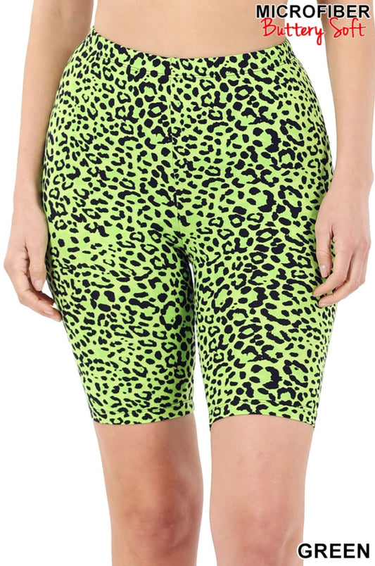 BRUSHED MICROFIBER LEOPARD BIKER SHORTS