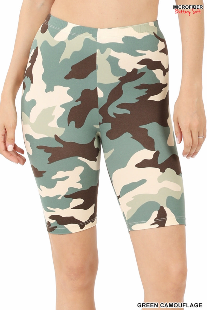 BRUSHED MICROFIBER CAMOUFLAGE BIKER SHORTS