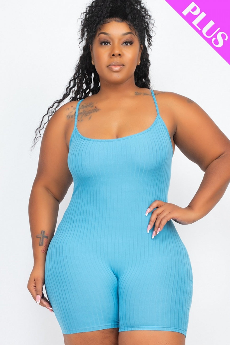 PLUS SIZE RIBBED BODYCON ROMPER