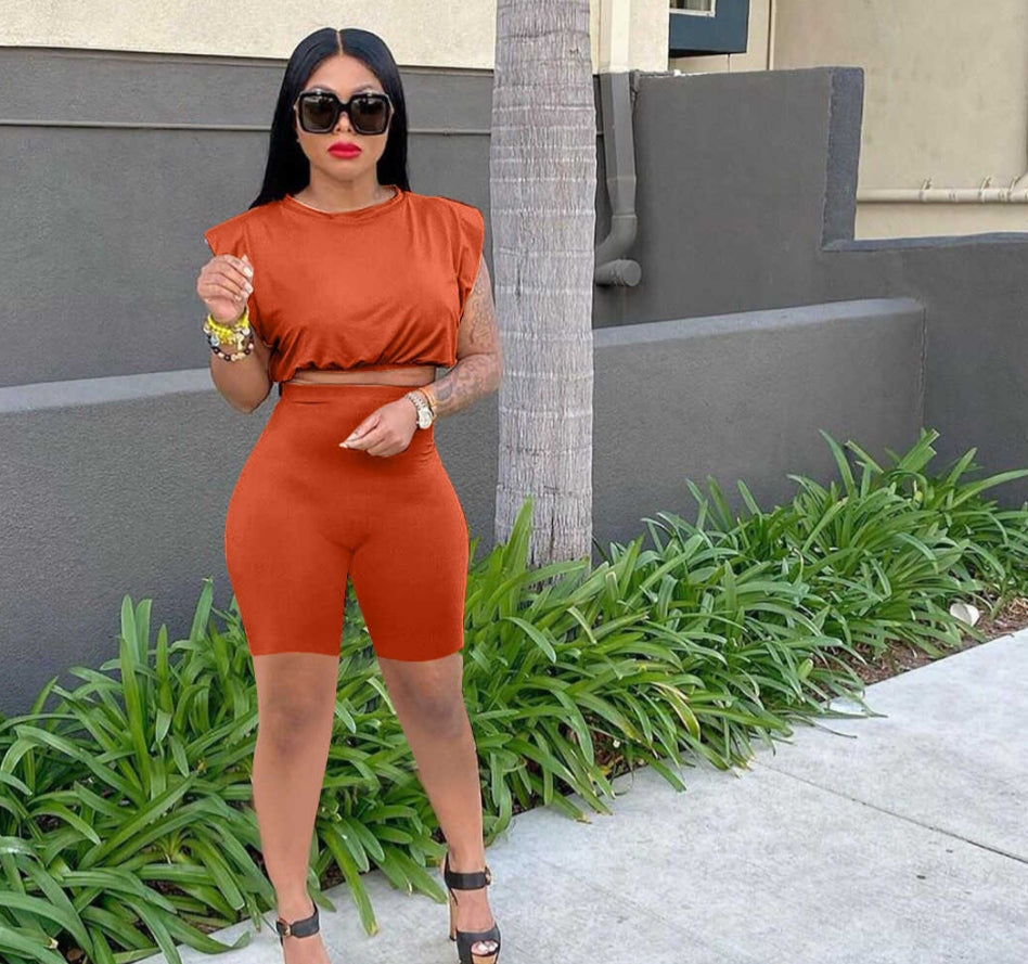 Women Two Piece Pants Set Tracksuit Shoulder Pad Sleeveless Tight Fashion Casual Suit Solid Color Elastic Outfit