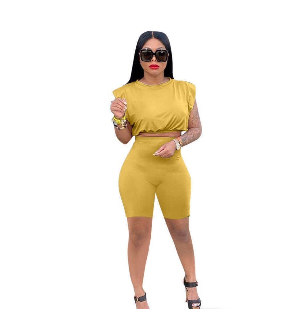 Women Two Piece Pants Set Tracksuit Shoulder Pad Sleeveless Tight Fashion Casual Suit Solid Color Elastic Outfit