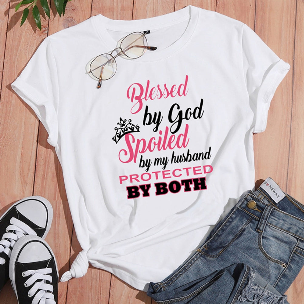 Short Sleeve Letter Shirt "Blessed By God"