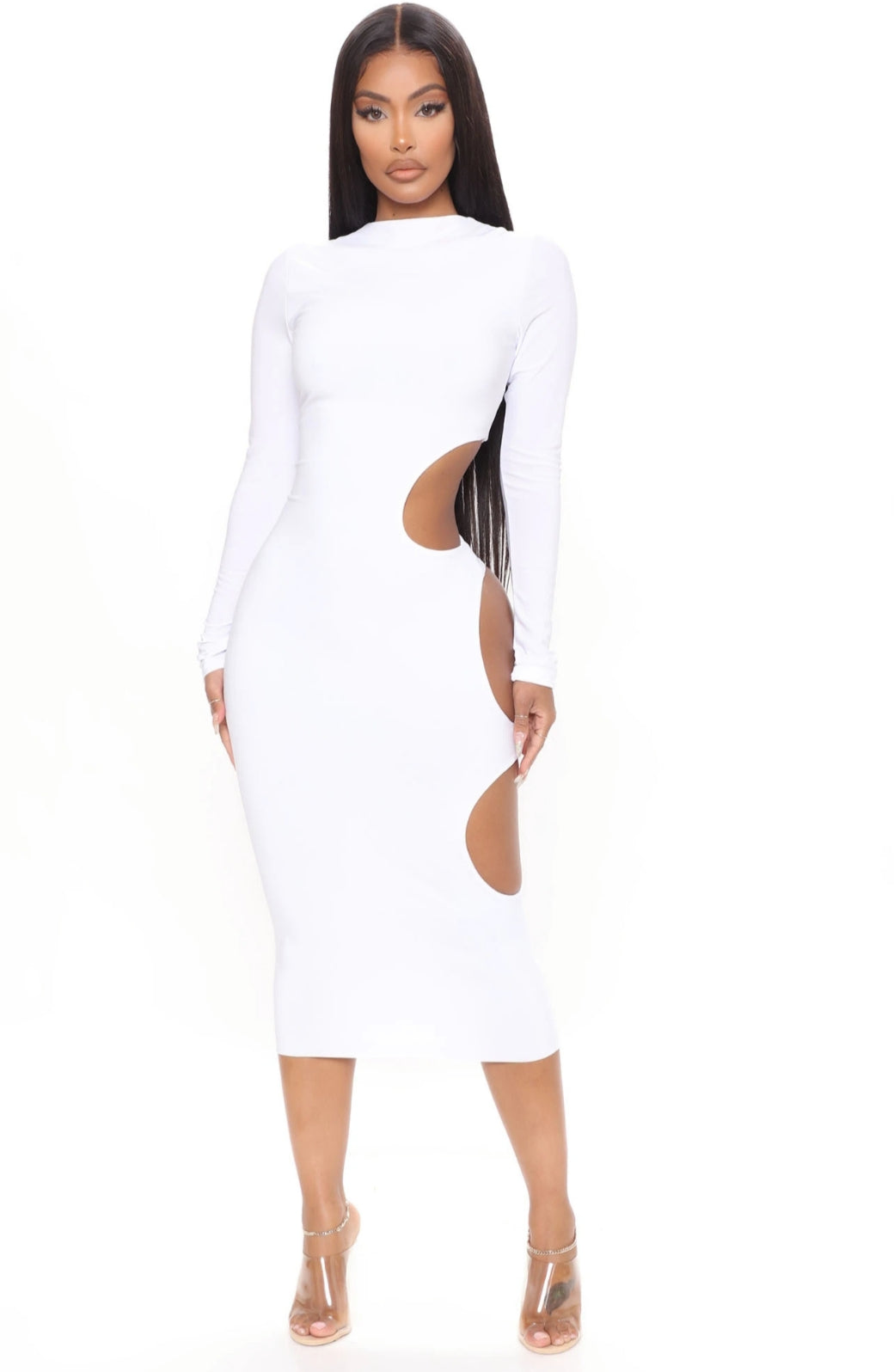 Cutout Long Sleeve Skinny Midi Dress