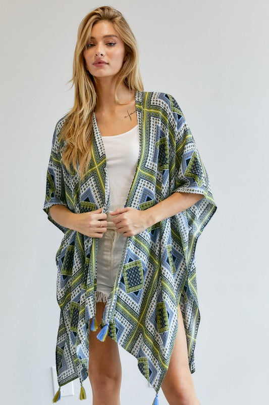 PRINTED SHORT SLEEVE LOOSE KIMONO