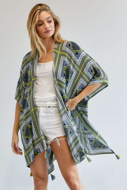 PRINTED SHORT SLEEVE LOOSE KIMONO