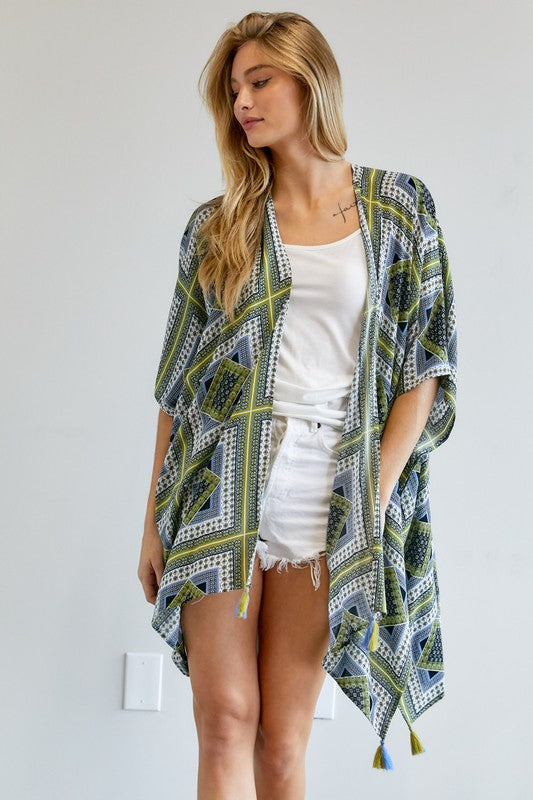 PRINTED SHORT SLEEVE LOOSE KIMONO