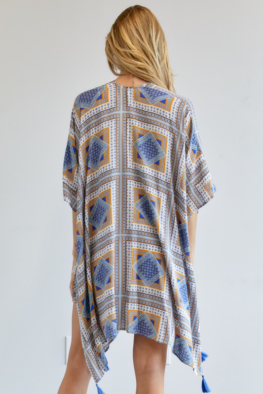 PRINTED SHORT SLEEVE LOOSE KIMONO