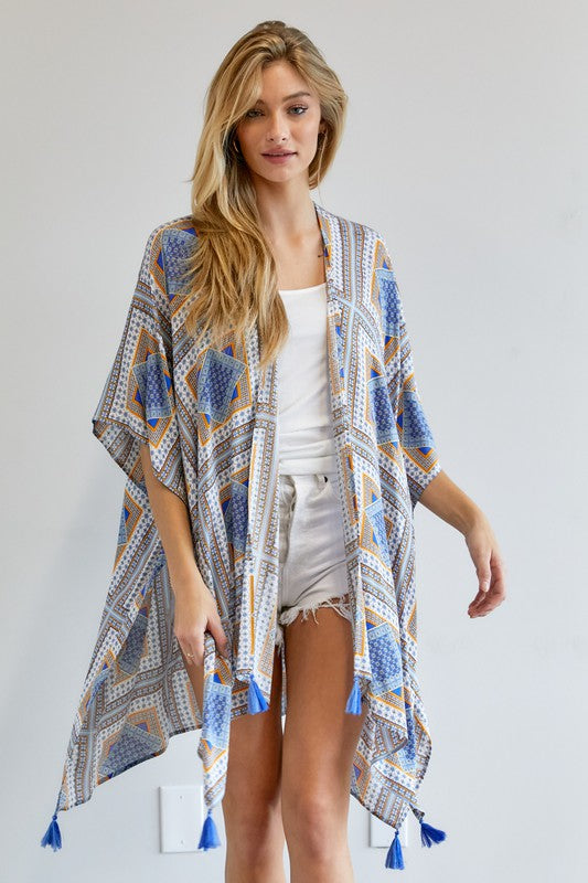 PRINTED SHORT SLEEVE LOOSE KIMONO