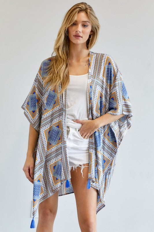 PRINTED SHORT SLEEVE LOOSE KIMONO