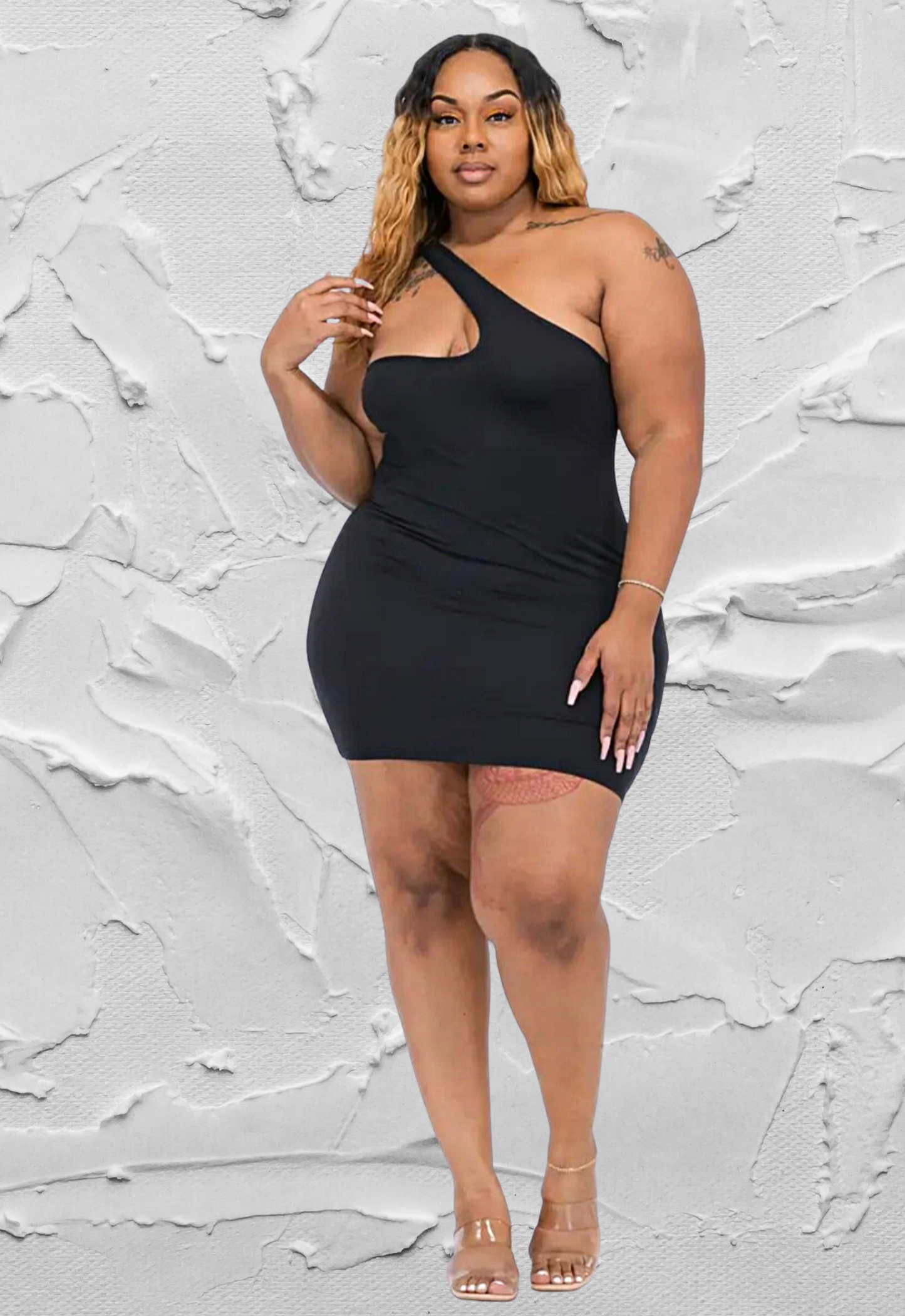 Asymmetric One Shoulder Bodycon Mini Dress Plus Size