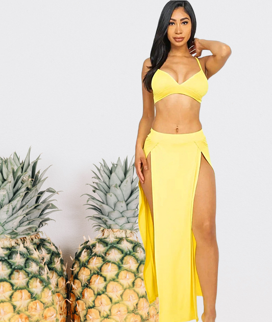 Bra Top and Side Slit Skirt Resort Set